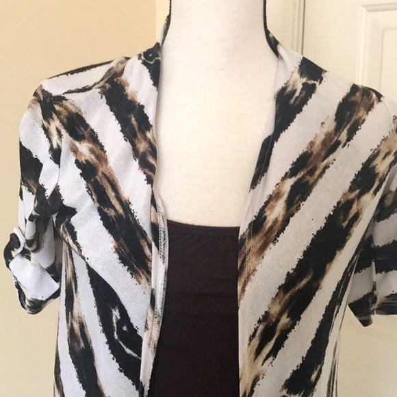 SHORT SLEEVE STRIPED CARDIGAN W/ BROWN TANK - Picture 3 of 6